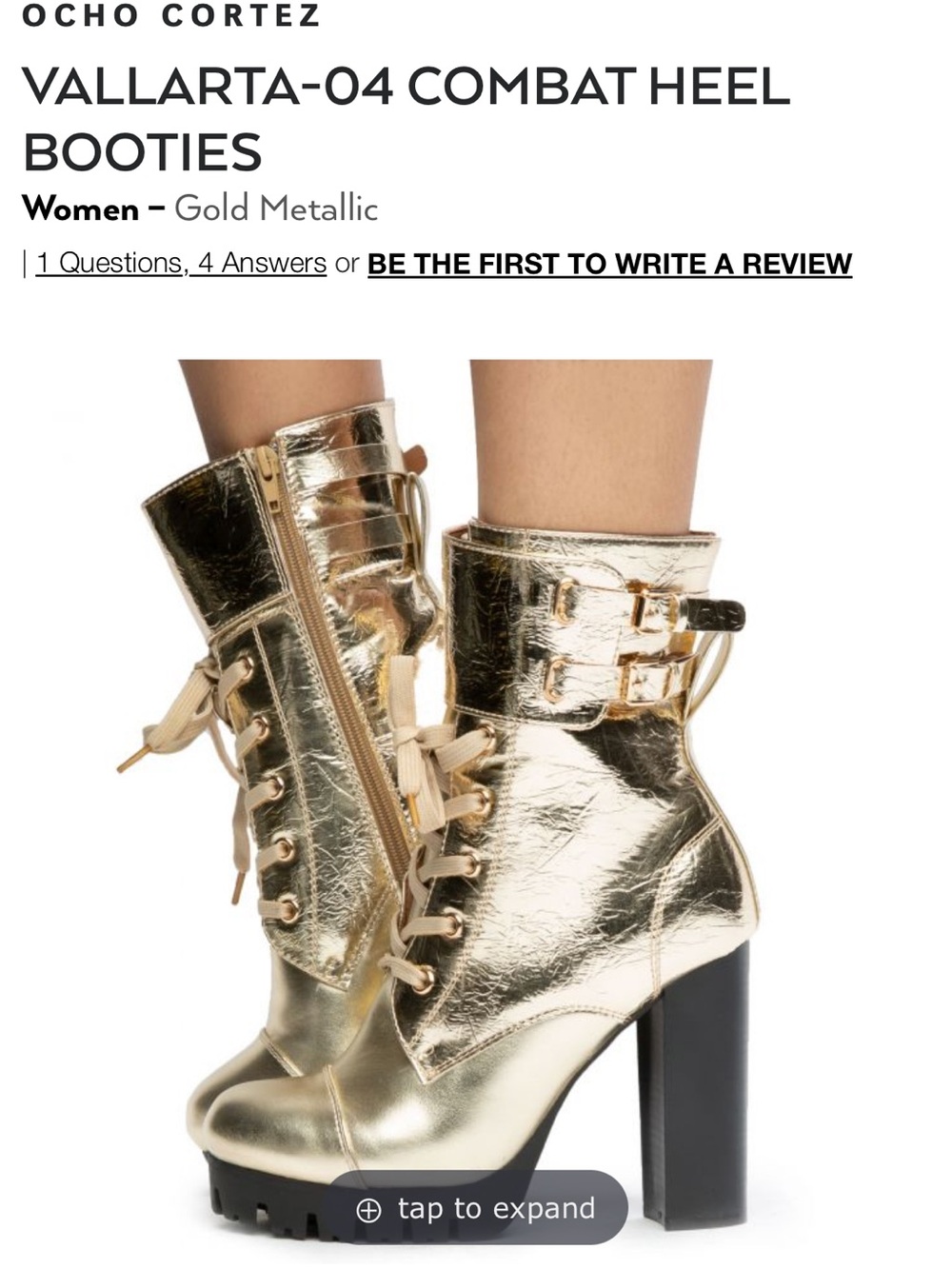 OCHO CORTEZ - Gold Mettalic
VALLARTA COMBAT HEEL BOOTIES- Pole dancing. Stage
